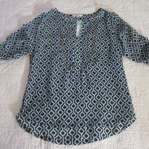 41 Hawthorn Shirt S Mono Geo Print Blue Semi Sheer